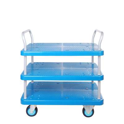 Triple Layers Plastic Push Trolley Platform Trolley Hand Truck  PLA300T-T3-D